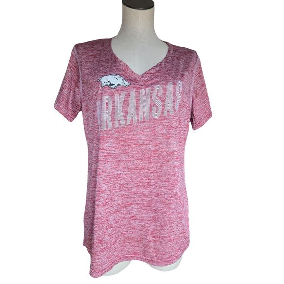 Russell Red Heather Arkansas Razorbacks V-Neck Womens Tee XL (16-18) Sporty - Picture 1 of 5